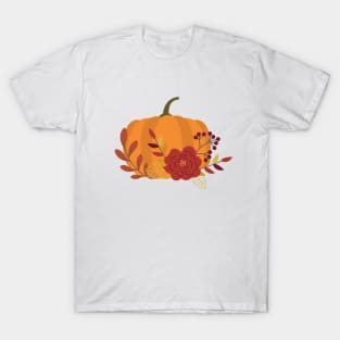 Orange Pumpkin with Flowers T-Shirt